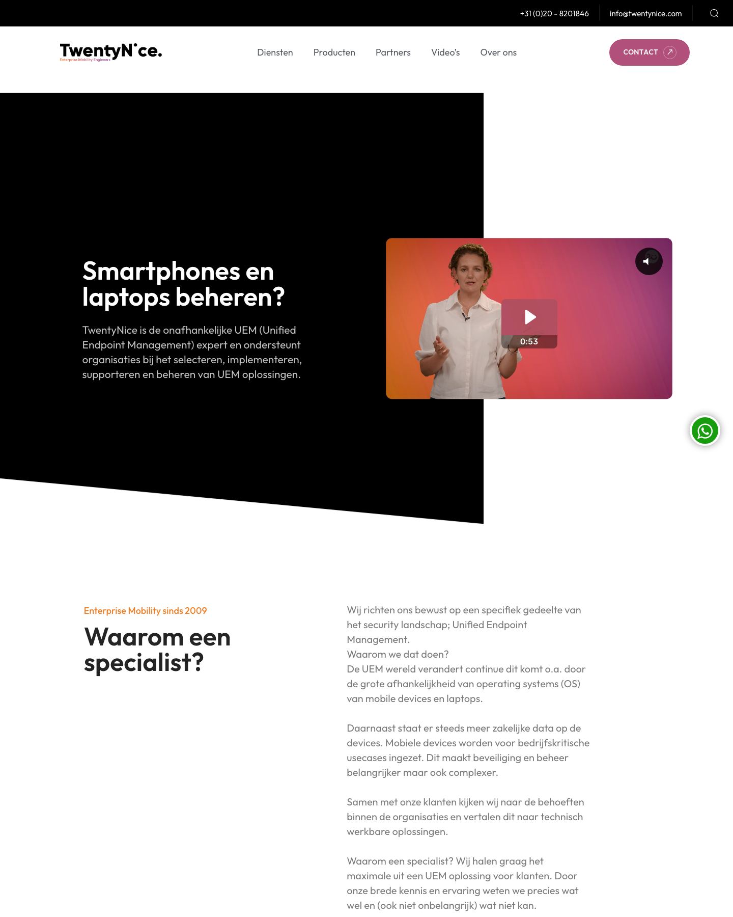 De huidige homepage van twentynice.com